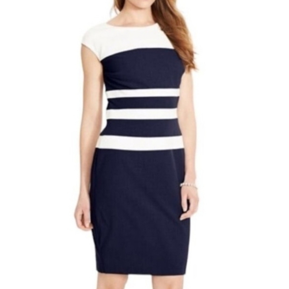 Lauren Ralph Lauren Two-Tone Sleeveless Boat Neck A-Lined Dress Green Label